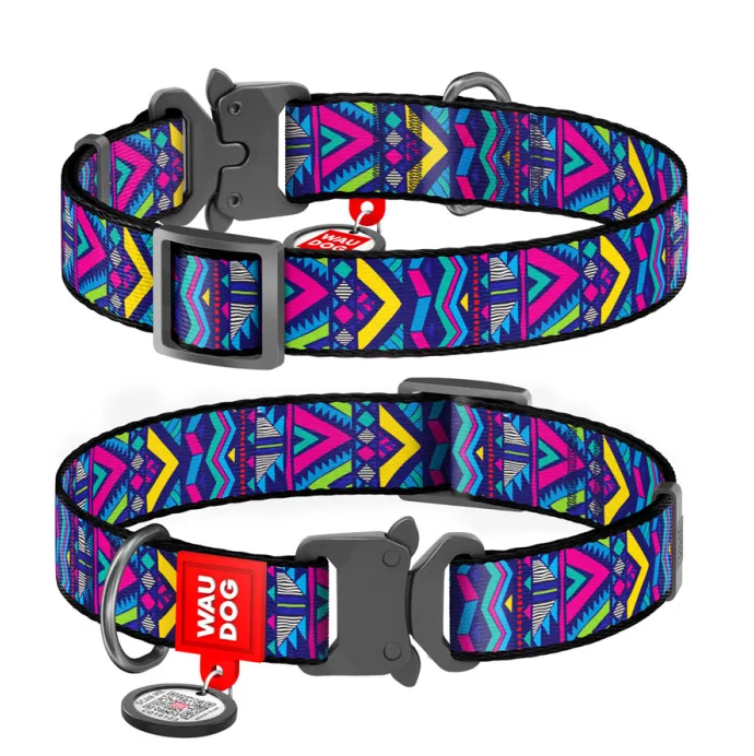 5070 Нашийник WAUDOG Nylon з QR паспортом, малюнок "Інді", метал. фастекс Ш 25мм Д 33-49см