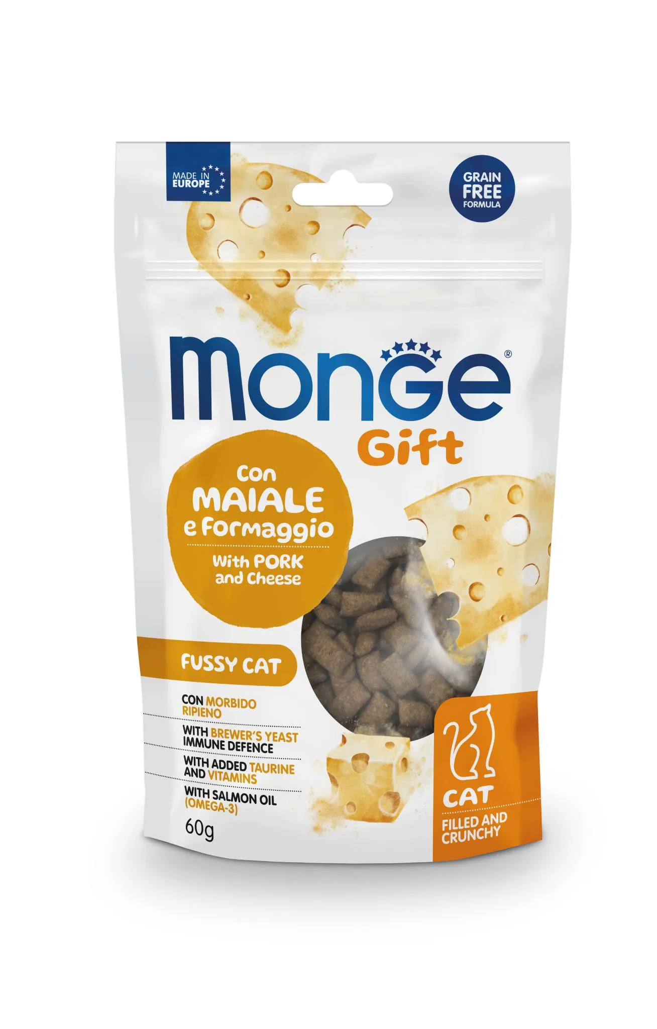 Ласощі для котів Monge Gift Pork/Cheese свинина/сир 60г 70085021