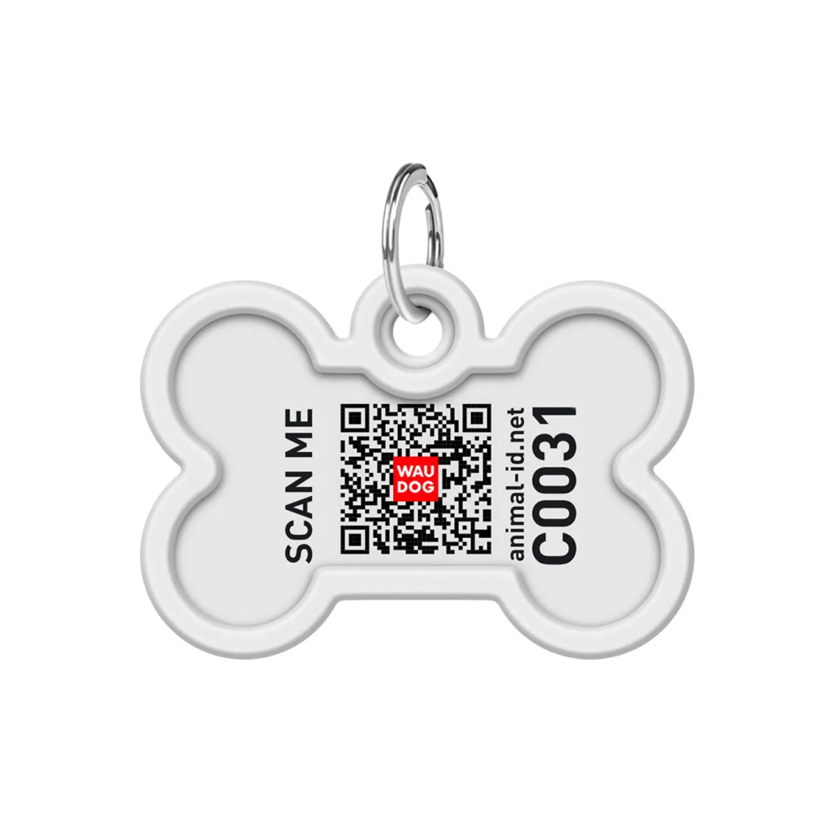 0640 Адресник металевий WAUDOG Smart ID з QR паспортом, малюнок в асорт., кістка, Д 40мм, Ш 28мм