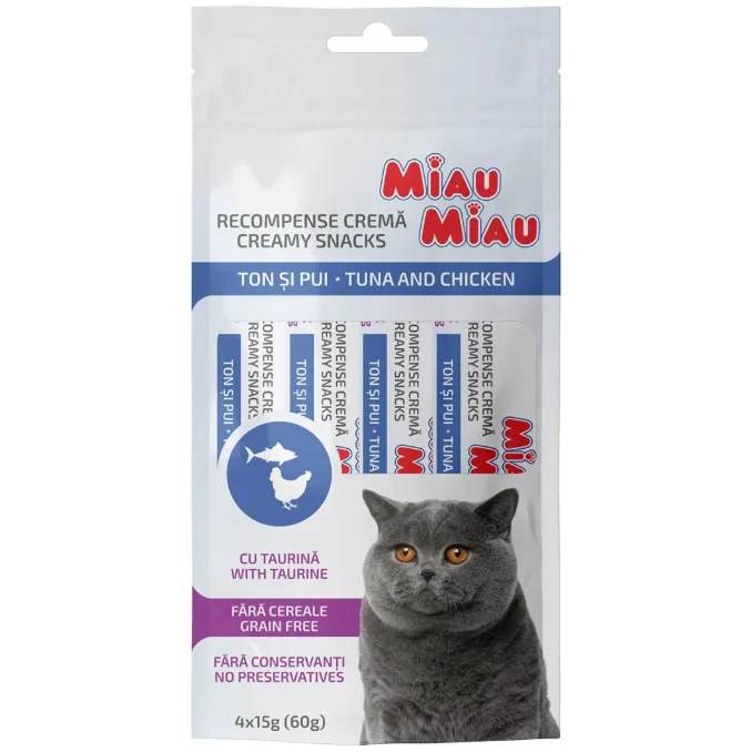 Miau Miau Tuna and Chicken крем-паста для котів з тунцем та куркою 4*15г