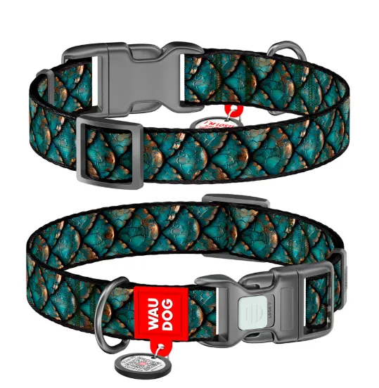 280-0179 Нашийник WAUDOG Nylon з QR паспортом, малюнок "Луска", пласт. фастекс S Ш 15мм Д 25-35см