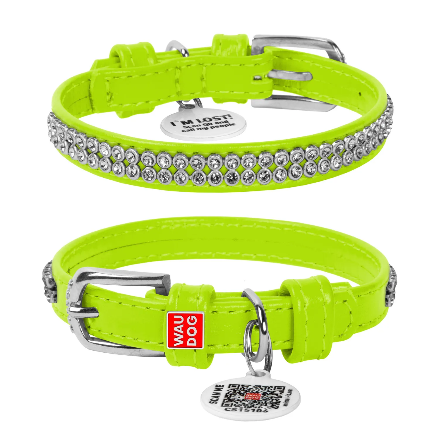 32525 Нашийник "CoLLaR GLAMOUR" з клей.стразами (шир.9мм, довж.19-25см) салатовий