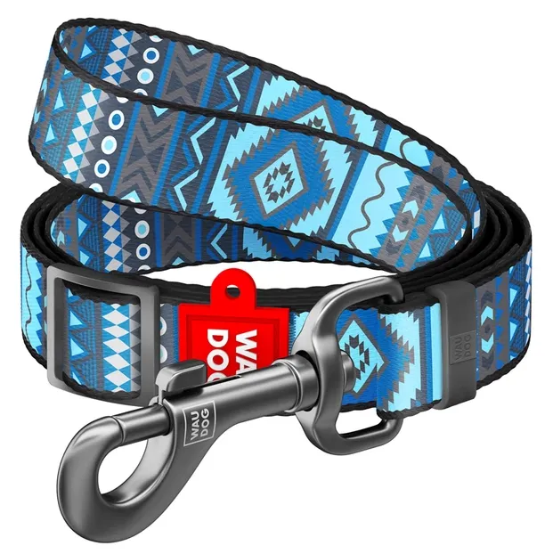 5335 Повідець WAUDOG Nylon регульований, малюнок "Етно синій" Ш 20мм Д 152-183см