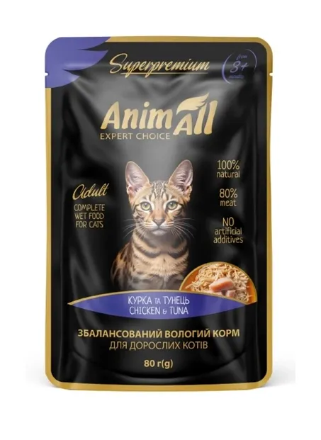 Animall Пауч для котів, тунець з куркою 80г