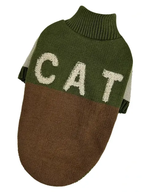 Светр для котів в'язаний CAT коричневий хакі 3 SC-11/3