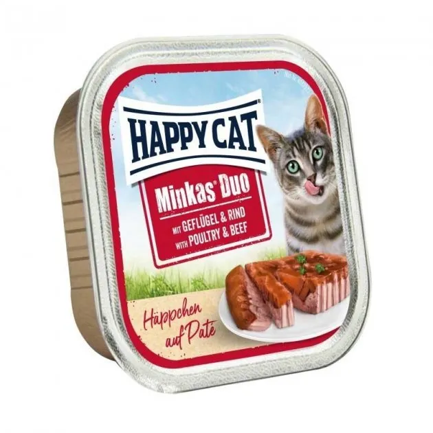 70177 Happy Cat Duo Geflugel & Rind 100г вологий корм для котів у вигляді паштету в соусі з птицею та яловичиною