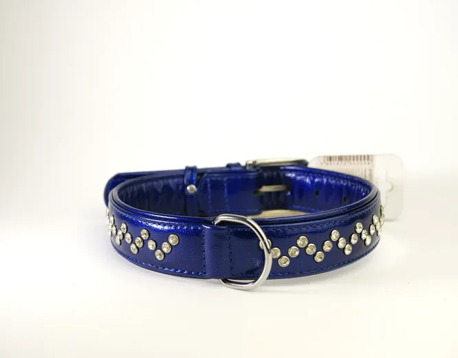 38832 Нашийник CoLLaR Brilliance з великими стразами Ш 35мм Д 46-60см синій