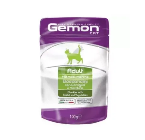 Корм для котів GEMON POUCH CAT ADULT RABBIT/VEGET кролик та овочами 100г