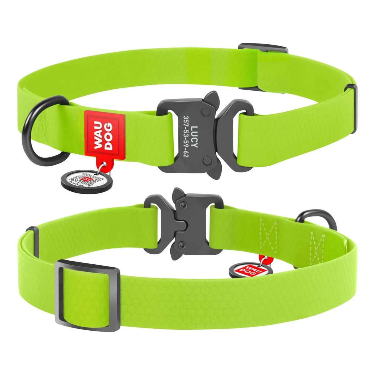 27935 Нашийник WAUDOG Waterproof з QR-паспортом, водостійкий, металева пряжка-фастекс (ширина 20 мм, довжина 24-40 см) салатовий