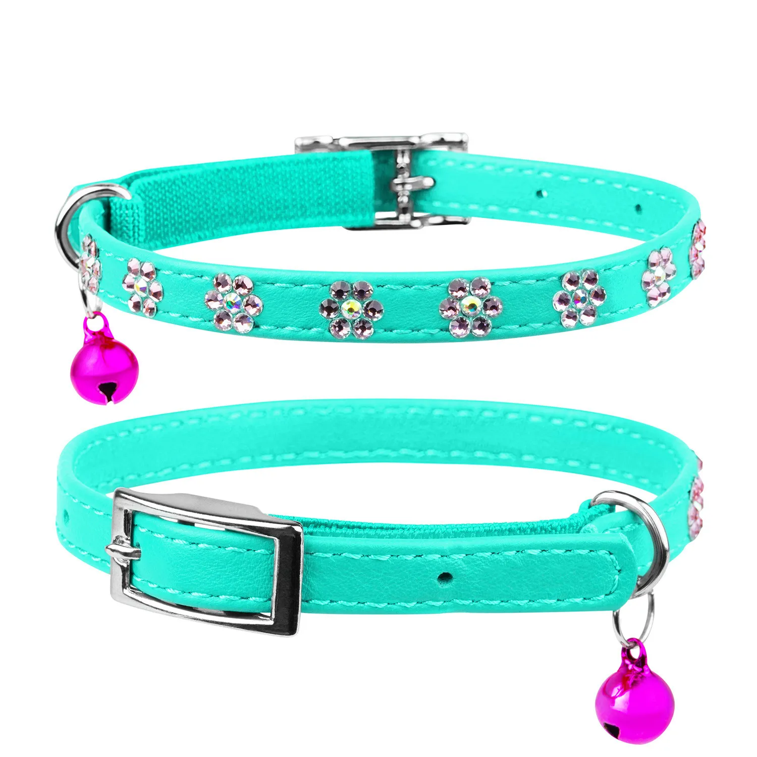 325513 Нашийник "CoLLaR GLAMOUR" з клей.стразами "Квітка" (шир.9мм, довж.22-30см) ментоловий