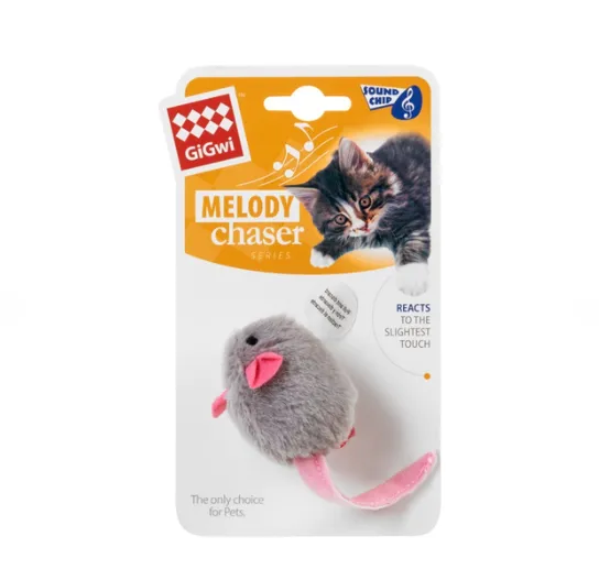 75040 Іграшка для котів "Мишка" зі звуковим чіпом GiGwi Melody Chaser штучне хутро 9см