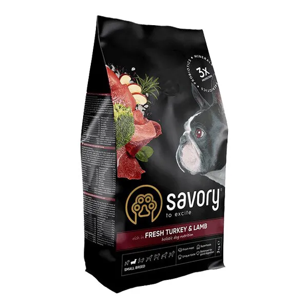 Savory сухий корм для собак малих порід, ягня/індичка 3кг 30358