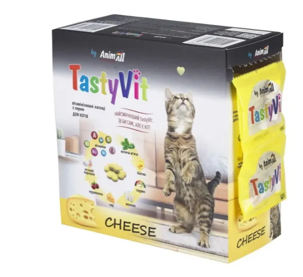 Вітамінізовані ласощі AnimAll TastyVit для котів з сиром 12шт