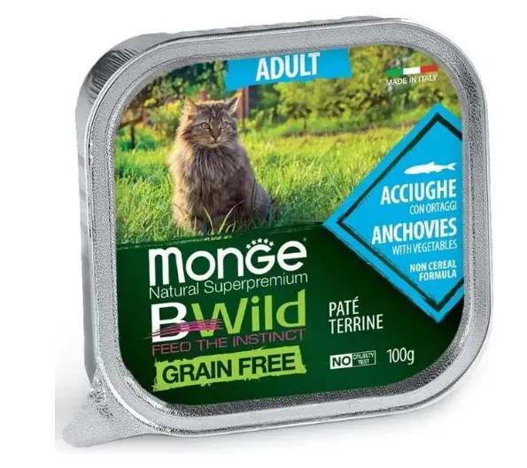 MONGE BWild CAT Консервований корм для котів, анчоуси/овочі, 100гр