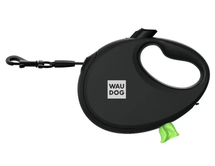 26271 Повідець-рулетка WAUDOG R-leash з контейнером для пакетів, світловідбив. стрічка S до 12кг, 3м чорна