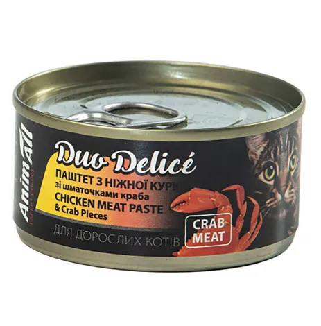 Animall DuoDelice вологий корм для котів, паштет з курки зі шмат. краба 80г
